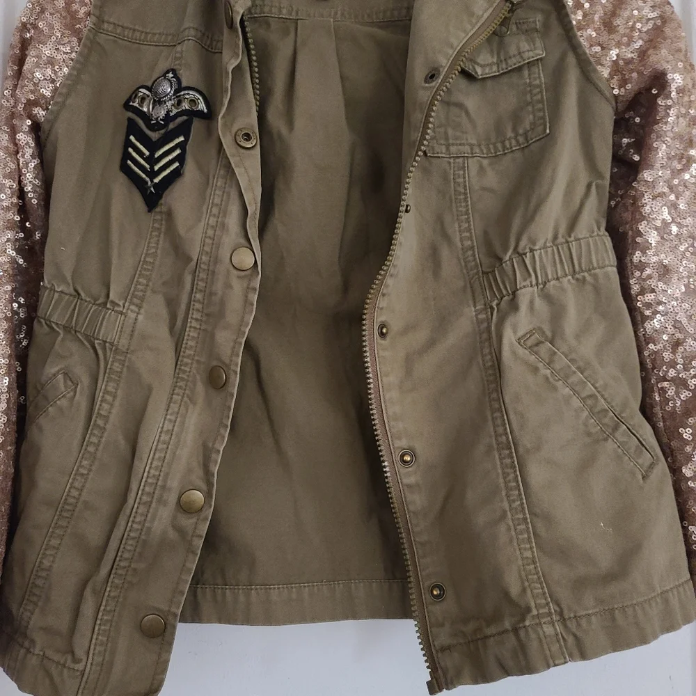 Annie Renee Ehrlich Kalfurs CollectionArmy inspired sequin hoodie jacket Medium